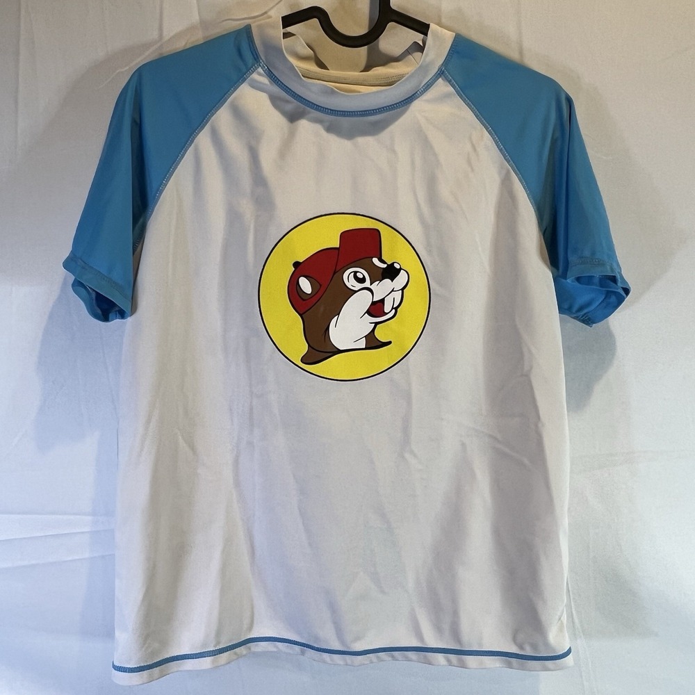 BUC-EE'S Rash Guard Shirt Youth L Swim Short Sleeve Sun Surf Shirt Large Blue YL - Picture 1 of 5